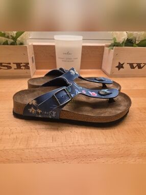 Birkenstock Papillio Gizeh Thong Sandals "Painted Bloom Navy" Womens Size 36 EU